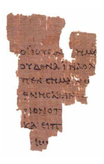 Rylands Papyrus P52, recto (John 18:31–33). John Rylands Library, University of Manchester