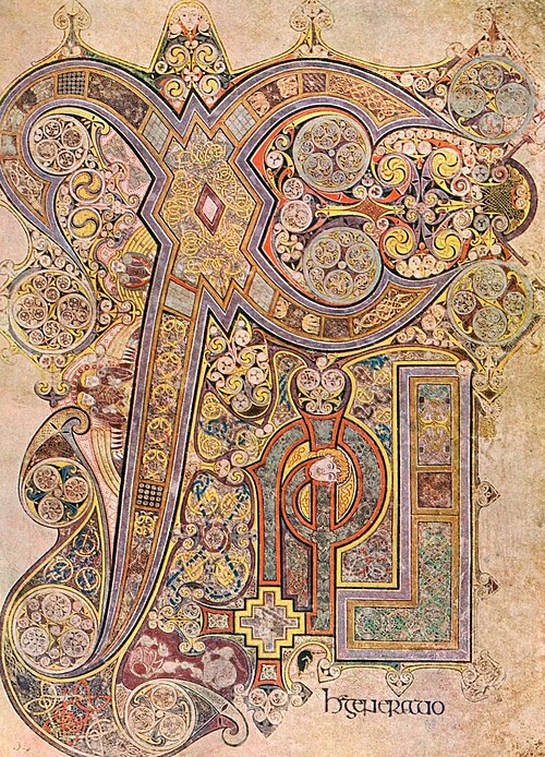 The Book of Kells, fol. 34r: the Chi Rho page, opening Matthew 1:18, c. 800. Trinity College Library, Dublin, MS A. I. 58