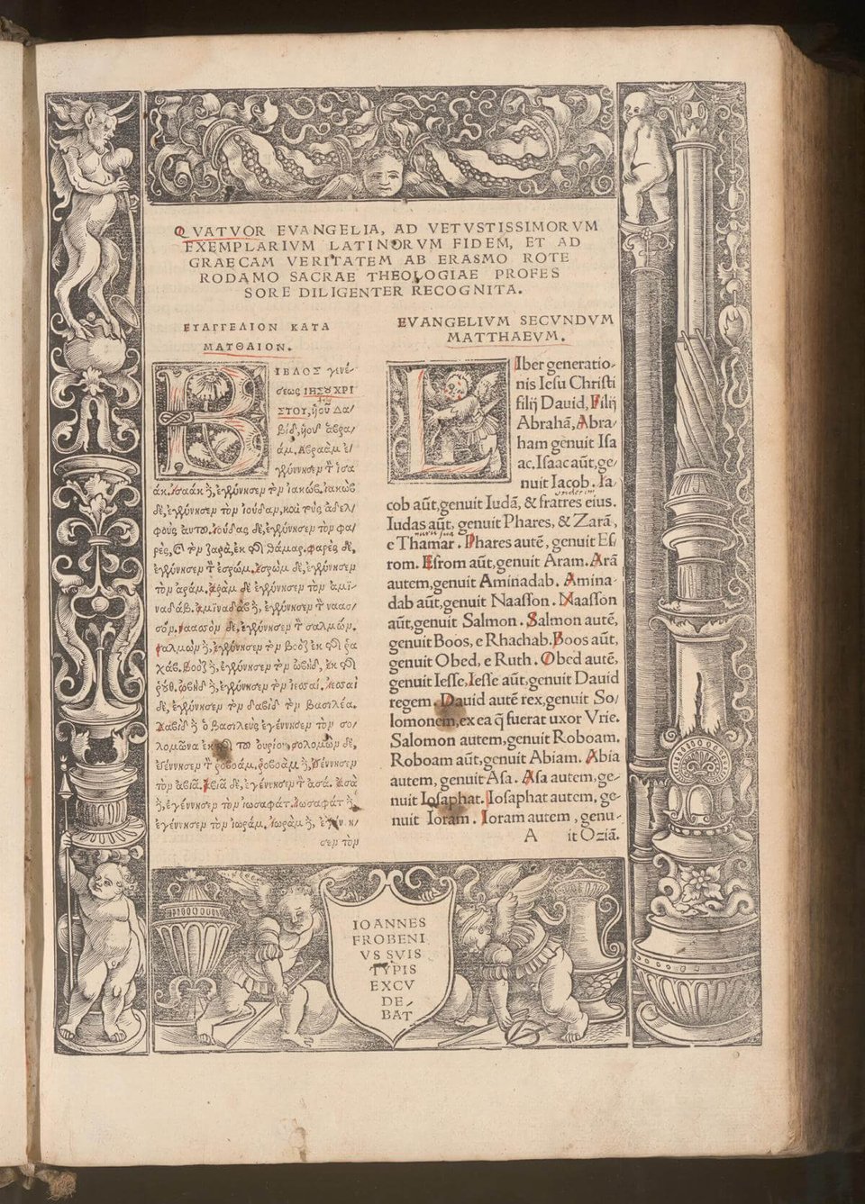 Novum Instrumentum omne (Basel: Froben, 1516), sig. A1r, the opening of Matthew. Universitätsbibliothek Basel, BibG B 3; image