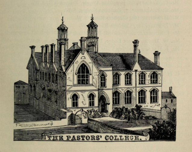 The Pastors’ College building beside the Metropolitan Tabernacle, Newington. Engraving from the college’s annual report for 1888–89 (The Sword and the Trowel), via Wikimedia Commons