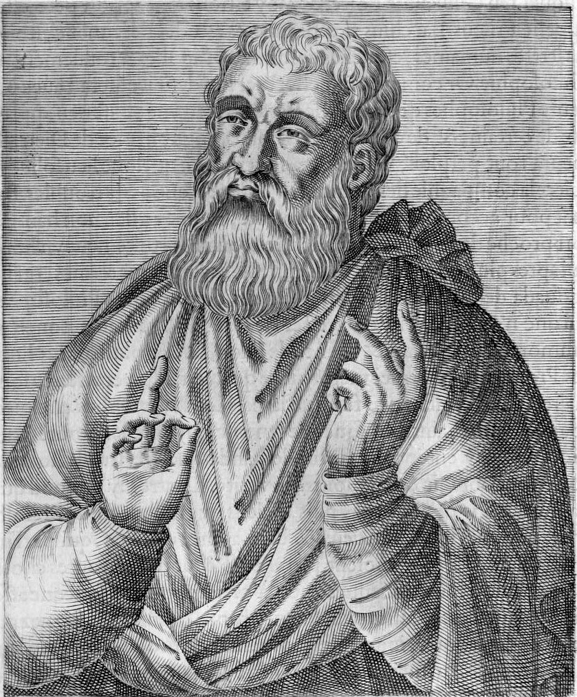Justin Martyr, an imagined portrait: engraving from André Thevet, Les vrais pourtraits et vies des hommes illustres (1584), via Wikimedia Commons