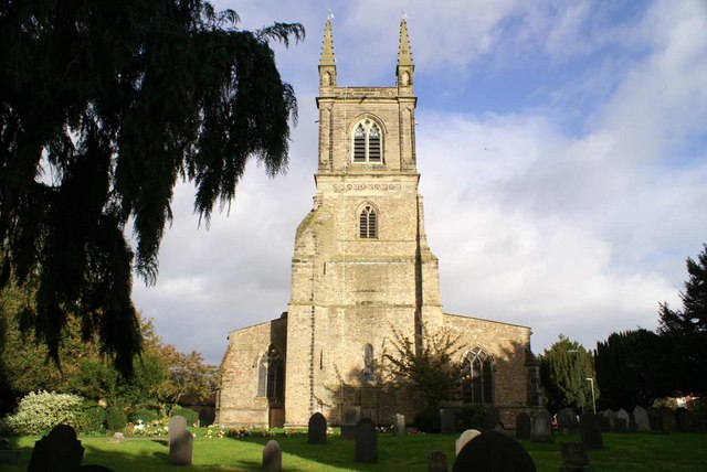 St Mary’s parish church, Lutterworth, Leicestershire, where Wycliffe held the living from 1374, seen from the west. Photograph by Chris Stafford, geograph.org.uk, via Wikimedia Commons
