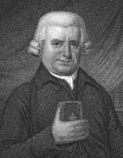Dan Taylor holding a Bible. Engraving by Joseph Collyer, 1816, via Wikimedia Commons
