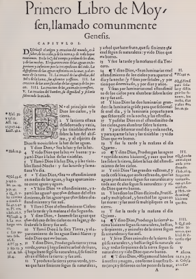 The opening of Genesis in Casiodoro de Reina’s Biblia del Oso (Basel, 1569), from the archive.org scan of the 1569 edition, via Wikimedia Commons